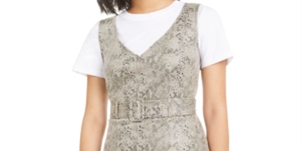 Vestido curto feminino Bar III com estampa de cobra e camurça sintética, preto, tamanho médio