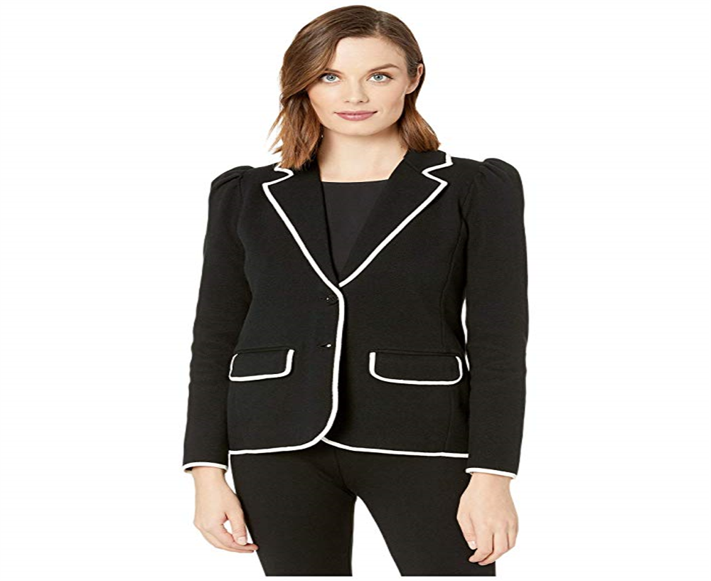 Ralph Lauren Blazer Feminino de Algodão com Acabamento em Mistura, Preto, Tamanho Pequeno