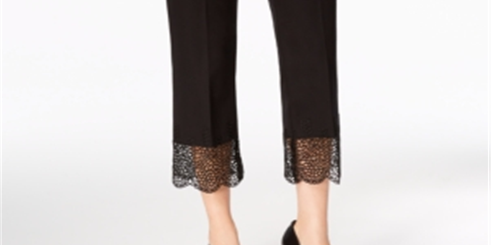 Calça Alfani Feminina com Barra de Renda e Tornozelo Preta Tamanho 14 Petite