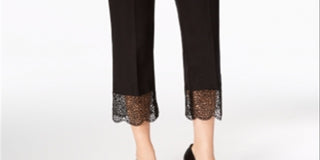 Calça Alfani Feminina com Barra de Renda e Tornozelo Preta Tamanho 14 Petite