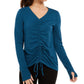 Ideologia Blusa Feminina Manga Longa Franzida Gola V Active Wear Azul Tamanho P