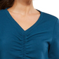 Ideologia Blusa Feminina Manga Longa Franzida Gola V Active Wear Azul Tamanho P