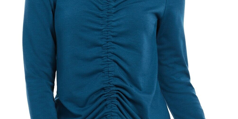 Ideologia Blusa Feminina Manga Longa Franzida Gola V Active Wear Azul Tamanho P