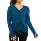 Ideologia Blusa Feminina Manga Longa Franzida Gola V Active Wear Azul Tamanho P
