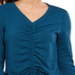 Ideologia Blusa Feminina Manga Longa Franzida Gola V Active Wear Azul Tamanho P