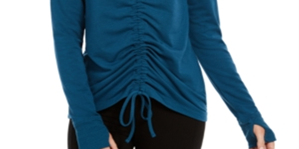 Ideologia Blusa Feminina Manga Longa Franzida Gola V Active Wear Azul Tamanho P