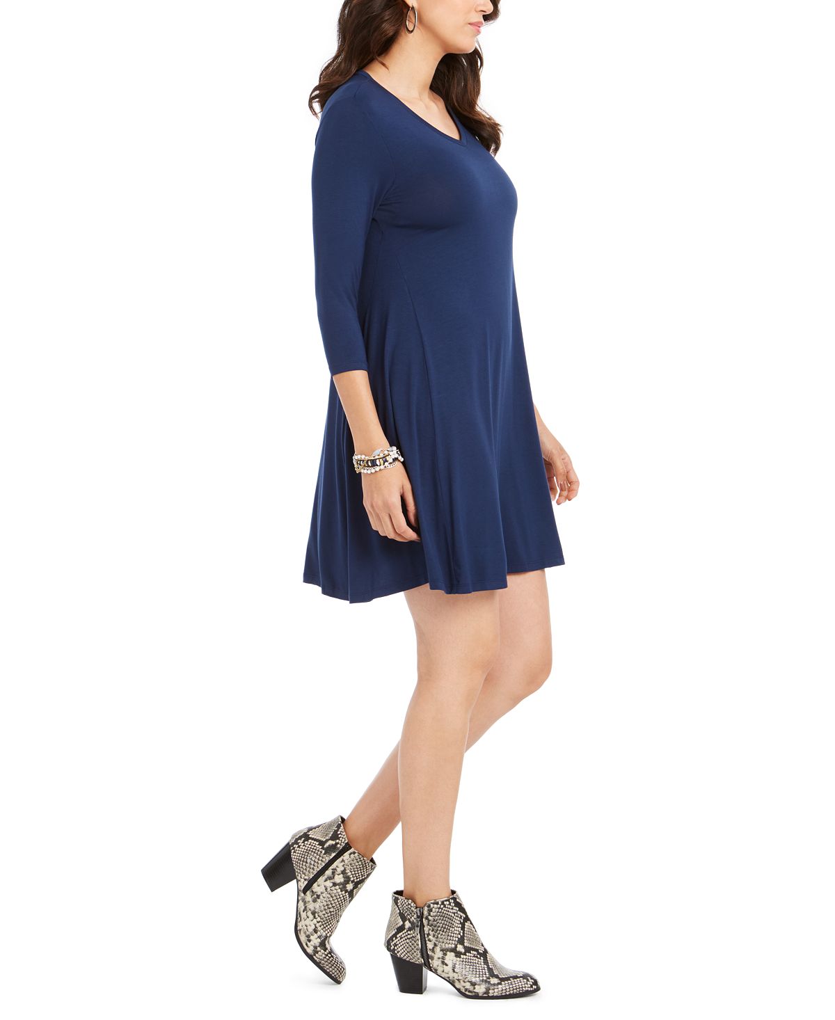Vestido rodado feminino Style &amp; Co azul escuro tamanho pequeno GG