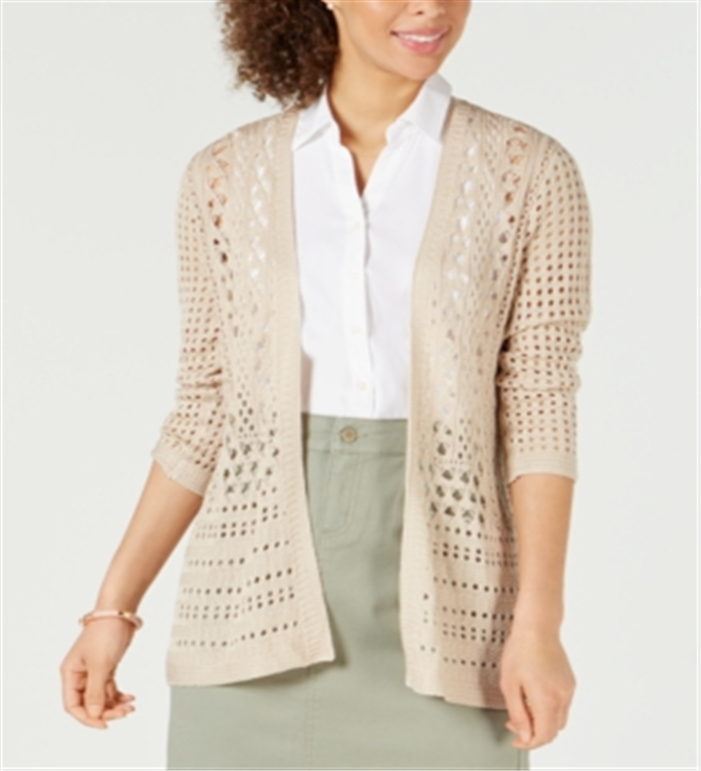 Cardigan feminino Charter Club com ponto aberto, suéter marrom, tamanho grande