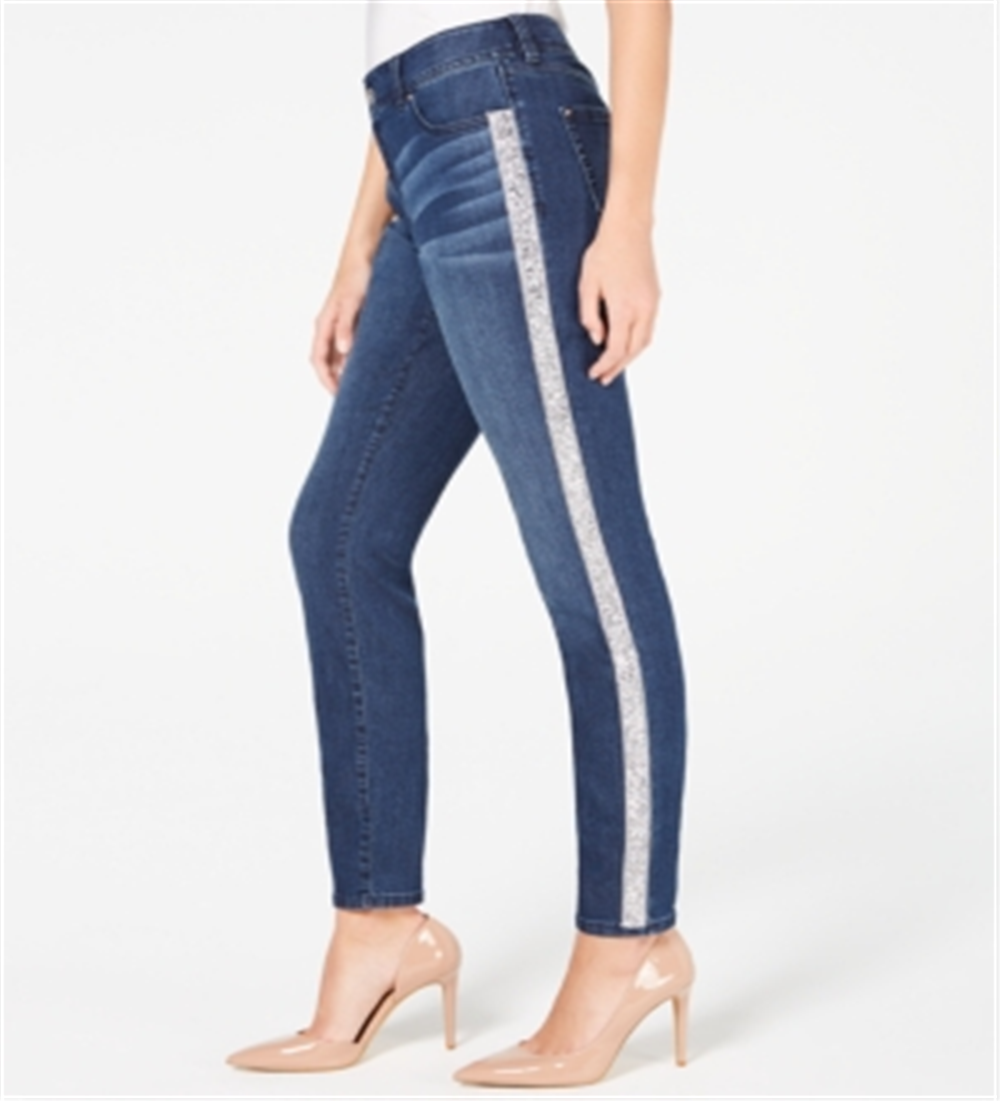 Calça jeans skinny listrada feminina INC International Concepts, azul, tamanho 2, pequena