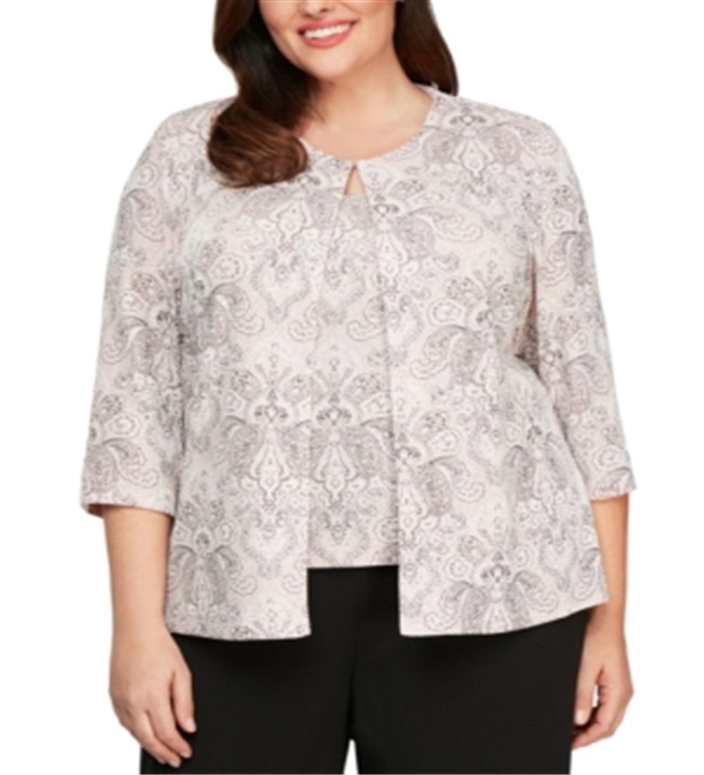 Jaqueta e blusa estampadas plus size Alex Evenings para mulheres, pretas, tamanho 2X