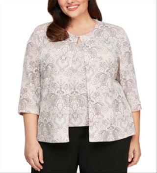 Alex Evenings Women's Plus Printed Jacket and Top Black Size 2X