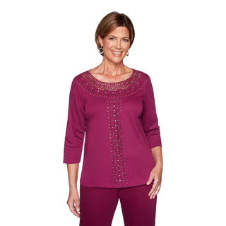 Blusa feminina Alfred Dunner Autumn Harvest com acabamento em renda, roxa, tamanho 3X
