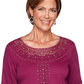 Blusa feminina Alfred Dunner Autumn Harvest com acabamento em renda, roxa, tamanho 3X