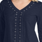 JM Collection Top feminino texturizado com acabamento em crochê e renda, azul, tamanho XX-G