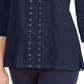 JM Collection Top feminino texturizado com acabamento em crochê e renda, azul, tamanho XX-G