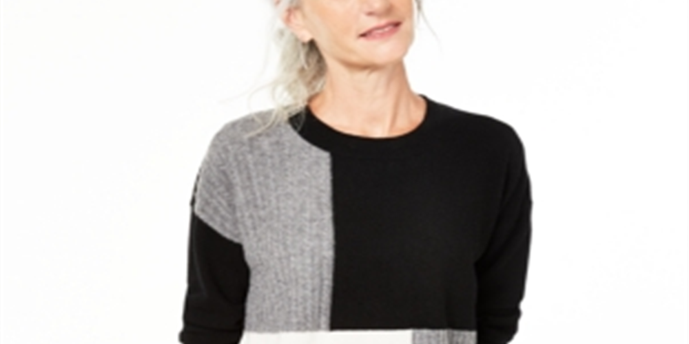 Suéter de cashmere feminino Charter Club Colorblock, preto, tamanho grande