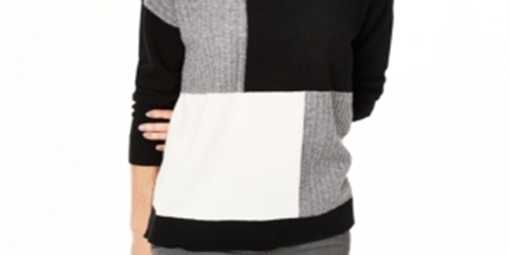 Suéter de cashmere feminino Charter Club Colorblock, preto, tamanho grande
