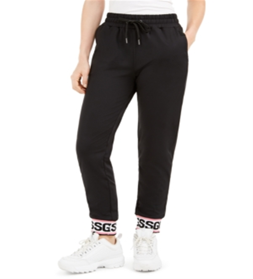 Calça jogger feminina Guess com bainha do logotipo Nina, preta, tamanho grande