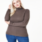 Suéter feminino de cashmere com gola alta Charter Club Plus, marrom, tamanho 1X