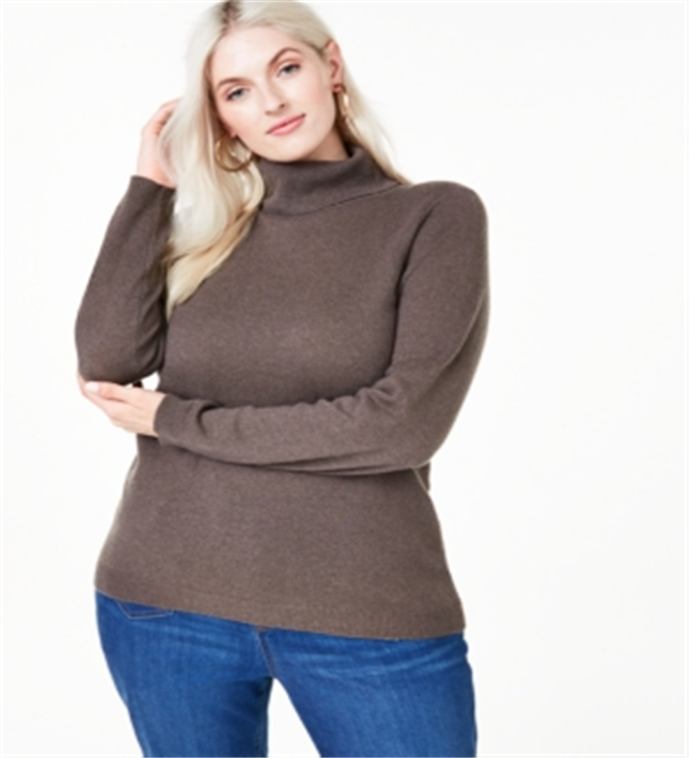 Suéter feminino de cashmere com gola alta Charter Club Plus, marrom, tamanho 1X