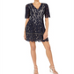 Vestido feminino Vince Camuto de manga curta com renda e ajuste evasê, azul, tamanho 16