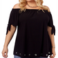 Blusa feminina Belldini Plus com mangas curtas e ombros de fora, azul, tamanho 3XL