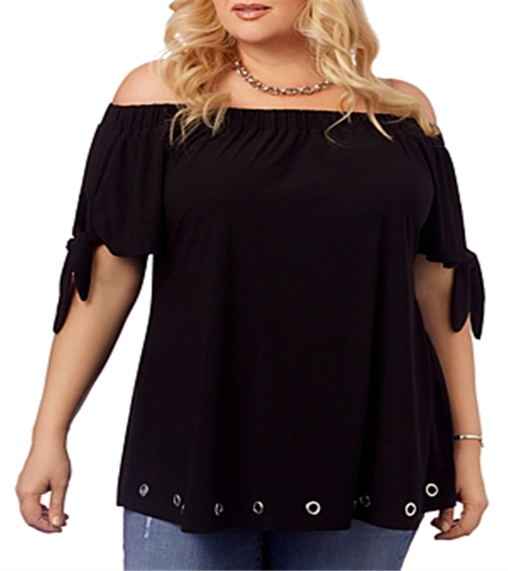 Blusa feminina Belldini Plus com mangas curtas e ombros de fora, azul, tamanho 3XL