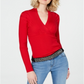 Top texturizado feminino de manga comprida e decote em V IINC International Concepts, vermelho, tamanho XX-G