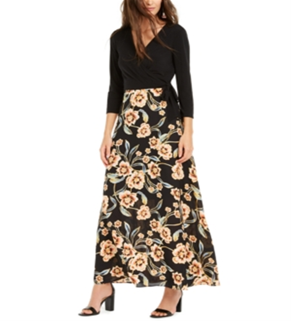 Vestido feminino com saia estampada e amarração lateral, preto, tamanho 16, da INC International Concepts