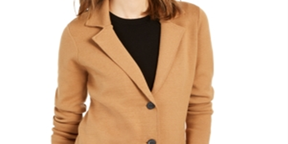 Blazer texturizado feminino Charter Club para usar no trabalho, jaqueta marrom, tamanho pequeno