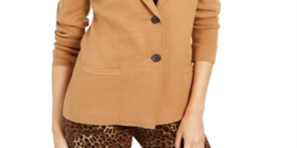 Blazer texturizado feminino Charter Club para usar no trabalho, jaqueta marrom, tamanho pequeno