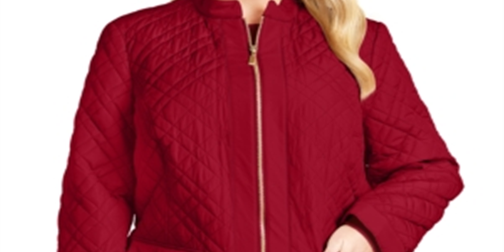 Jaqueta feminina Charter Club Plus com gola mandarim acolchoada vermelha, tamanho 0X