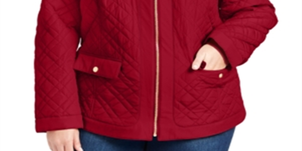 Jaqueta feminina Charter Club Plus com gola mandarim acolchoada vermelha, tamanho 0X