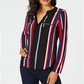 IINC International Concepts Blusa feminina listrada de manga comprida com decote em V e tamanho grande