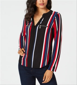 IINC International Concepts Blusa feminina listrada de manga comprida com decote em V e tamanho grande