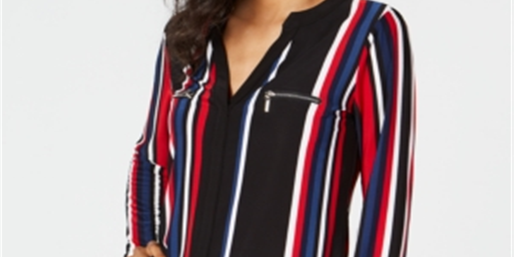 IINC International Concepts Blusa feminina listrada de manga comprida com decote em V e tamanho grande