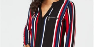 IINC International Concepts Blusa feminina listrada de manga comprida com decote em V e tamanho grande