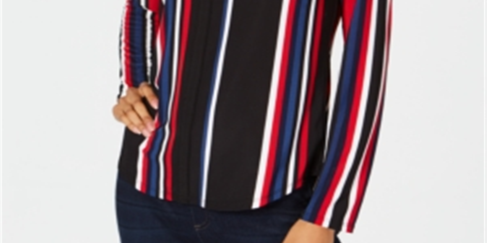 IINC International Concepts Blusa feminina listrada de manga comprida com decote em V e tamanho grande