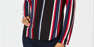 IINC International Concepts Blusa feminina listrada de manga comprida com decote em V e tamanho grande