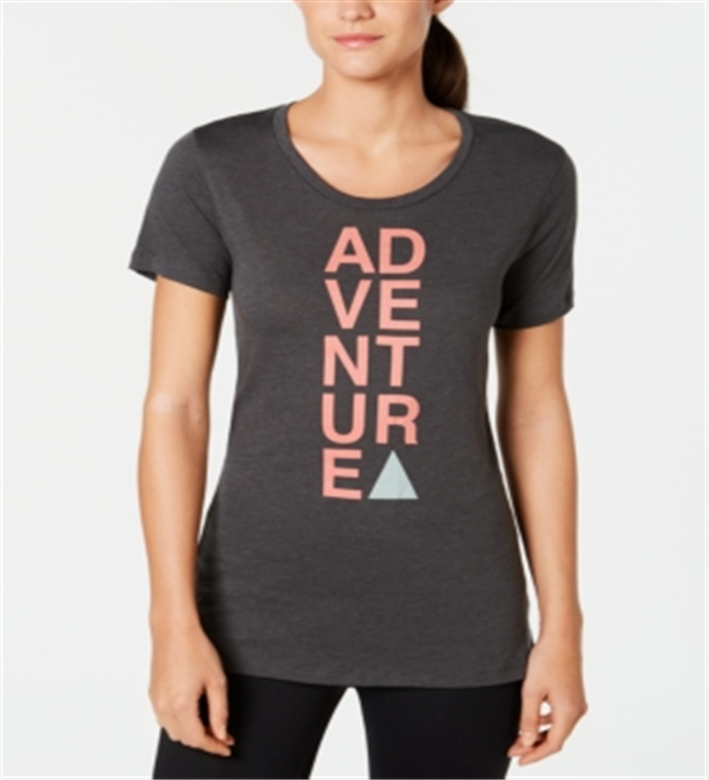 Camiseta Columbia Feminina com Bloco de Palavras e Gola Redonda, Cinza, Tamanho XS