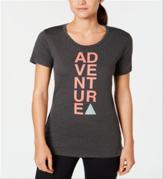 Camiseta Columbia Feminina com Bloco de Palavras e Gola Redonda, Cinza, Tamanho XS