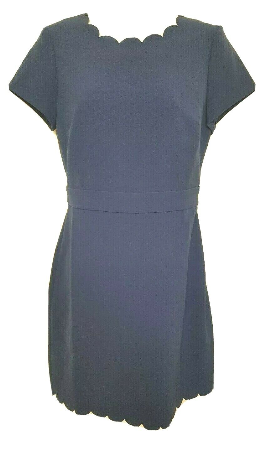 Vestido de coquetel feminino Maison Jules, manga curta, gola alta, bainha acima do joelho, azul, tamanho 2