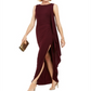 Vestido de festa feminino Betsy Adam, sem mangas, com fenda, gola redonda, comprimento total, cintura império, vermelho, tamanho 10
