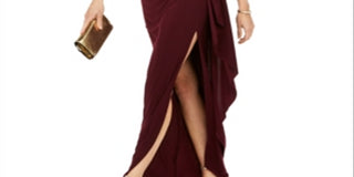 Vestido de festa feminino Betsy Adam, sem mangas, com fenda, gola redonda, comprimento total, cintura império, vermelho, tamanho 10