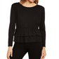 Blusa peplum feminina INC com decote em V e manga comprida, preta, tamanho grande