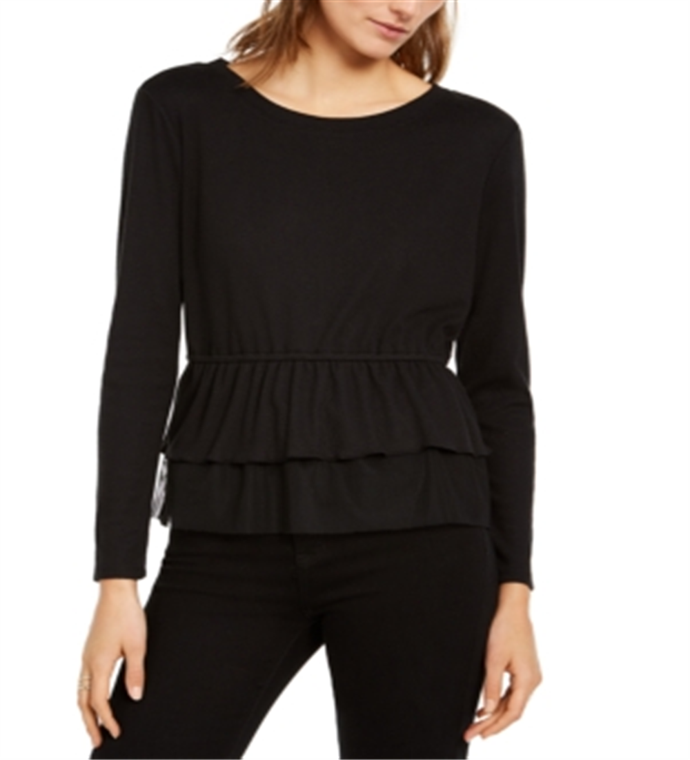 Blusa peplum feminina INC com decote em V e manga comprida, preta, tamanho grande