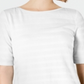 Charter Club Top feminino listrado com textura de algodão e manga cotovelo, branco, tamanho extragrande