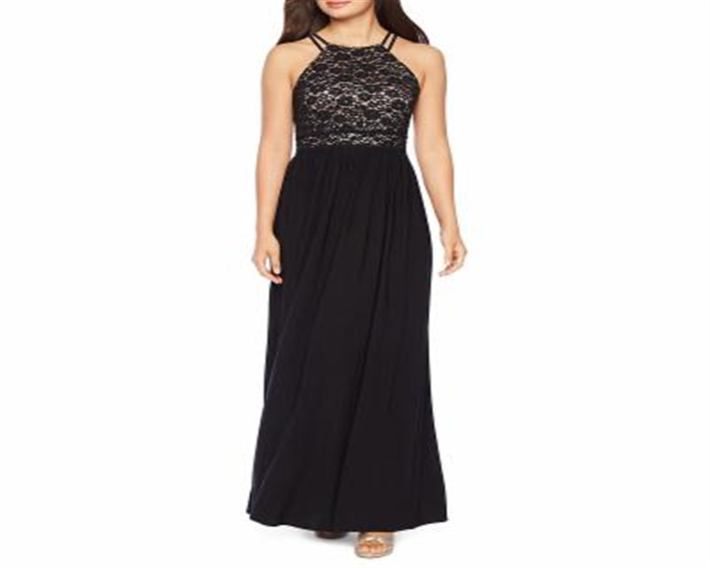 Vestido de noite feminino de renda sem mangas, comprimento total, estilo flare, preto, tamanho 4