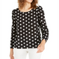 Blusa feminina Alfani com manga bufante e bolinhas, preta, tamanho X-G