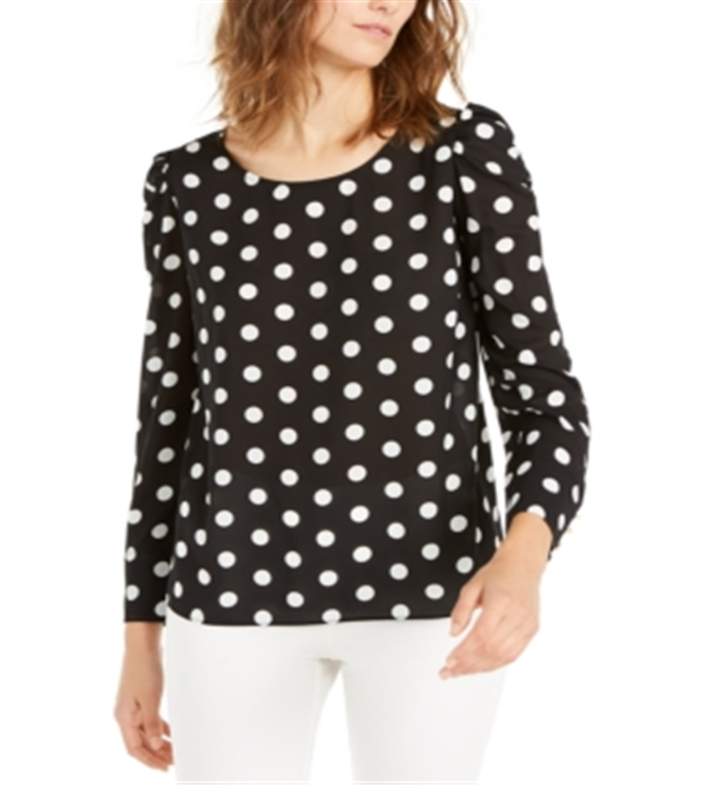 Blusa feminina Alfani com manga bufante e bolinhas, preta, tamanho X-G